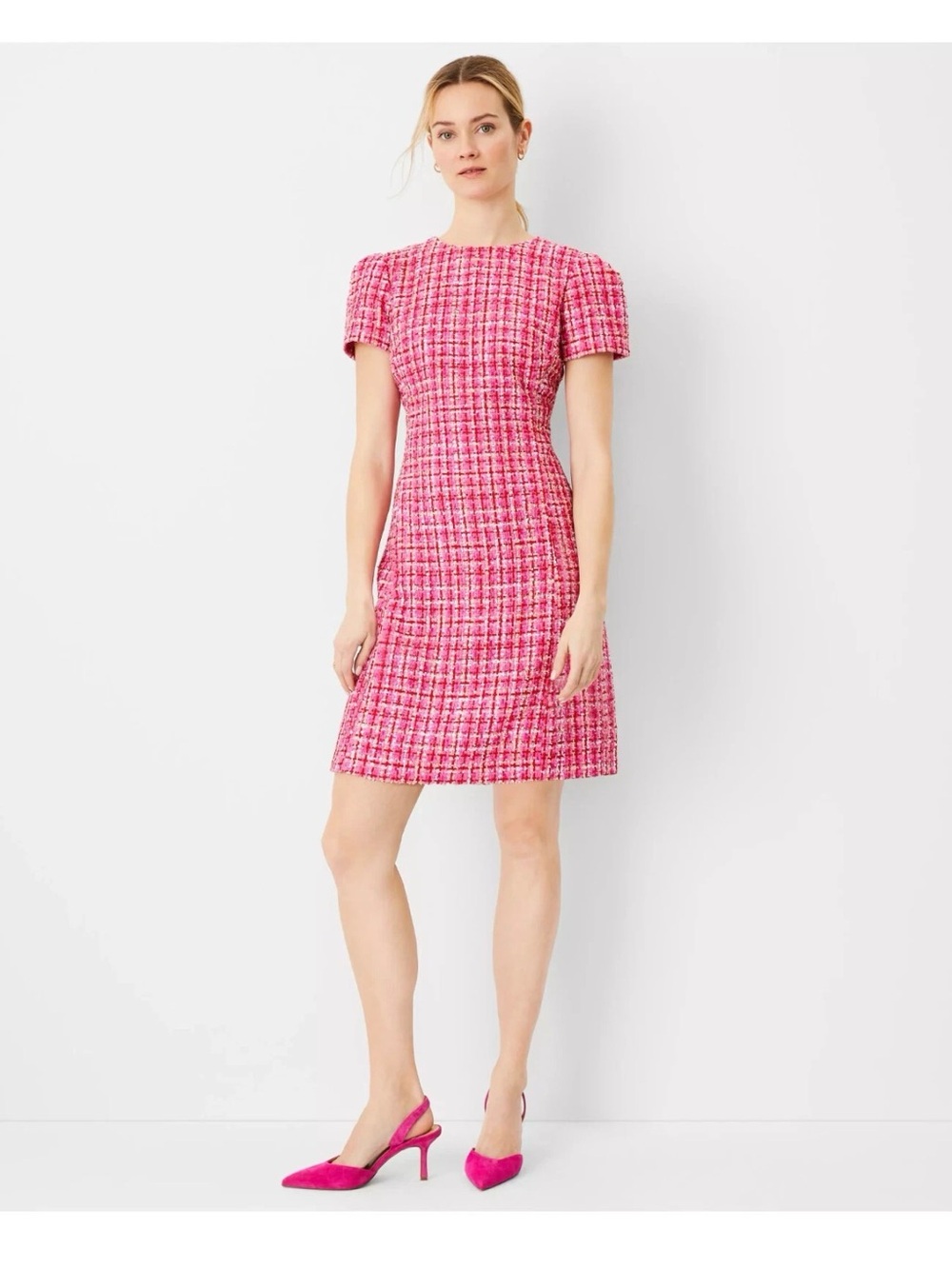 NEW $159 Ann Taylor Petite Tweed short sleeve Flare Dress sz 14